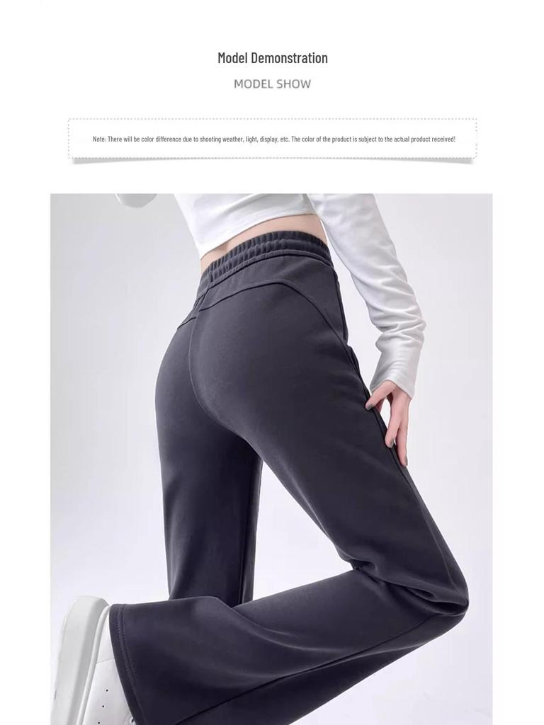 Damskie spodnie dresowe wyszczuplające z wysokim stanem, ze ściągaczem, mikro rozszerzane - Casualowe, podnoszące biodra, fason petite, wiosenny design