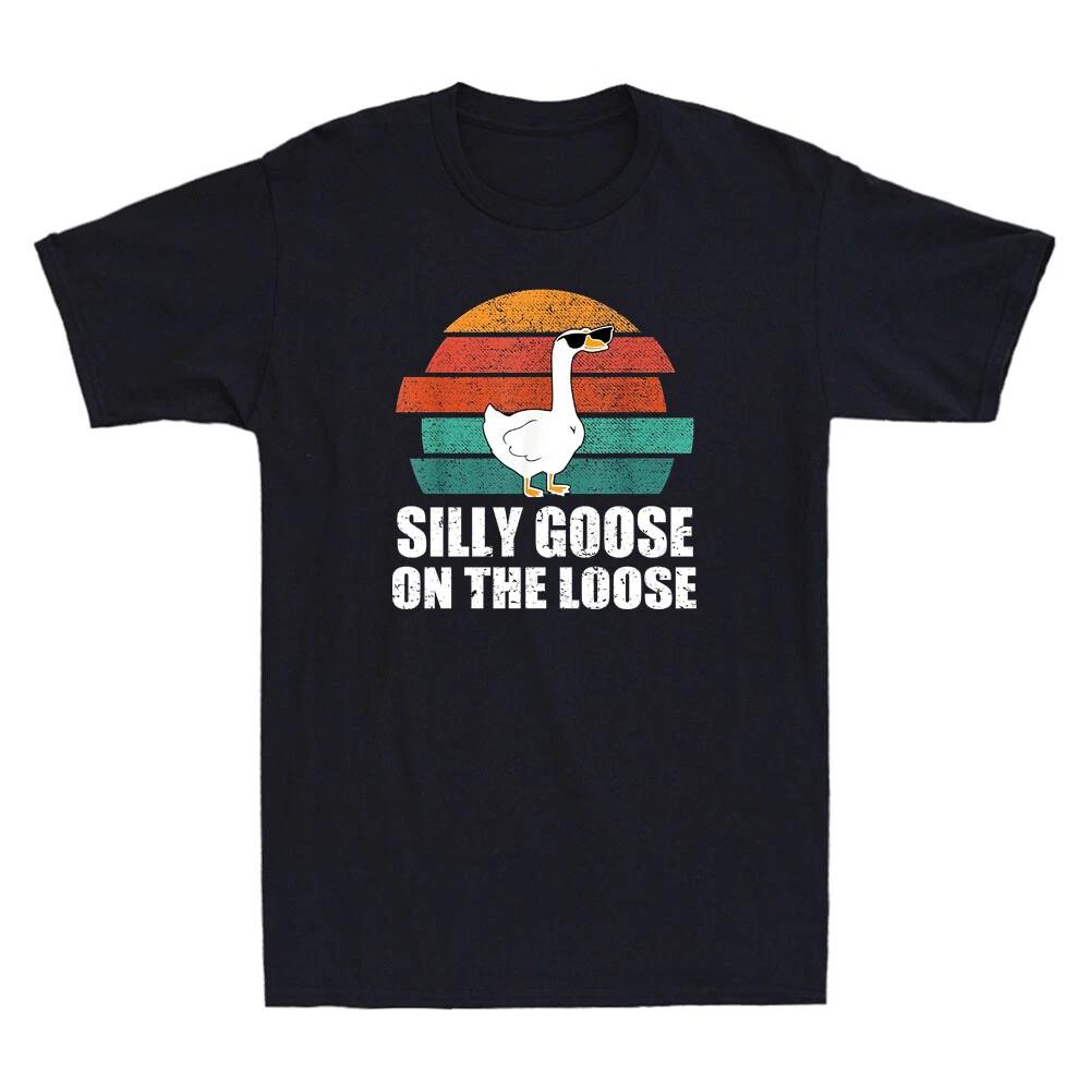 Men s and Women s T-shirts Silly Goose On The Loose Funny Goose with Glasses Meme Retro XXXL