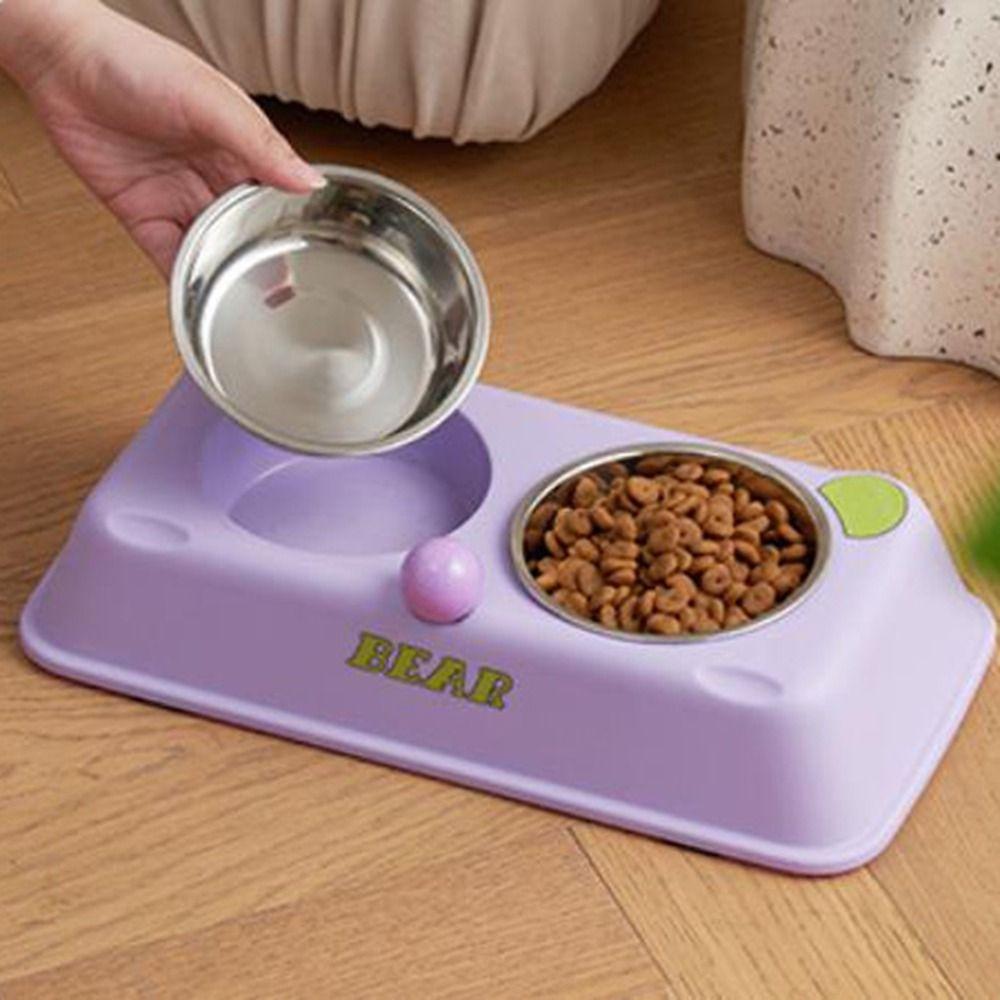 Bear Shape Double Pet Bowl Stainless Steel Puppy Water Feeder Universal Cat Food Container  Home