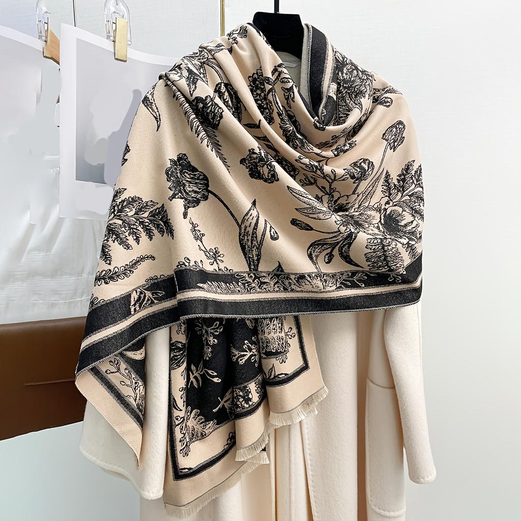 1Pieces Women's Vintage Jacquard Scarf All-season, winter, and autumn warm, soft, and stylish large shawls and wraps Extra-large air conditioning
