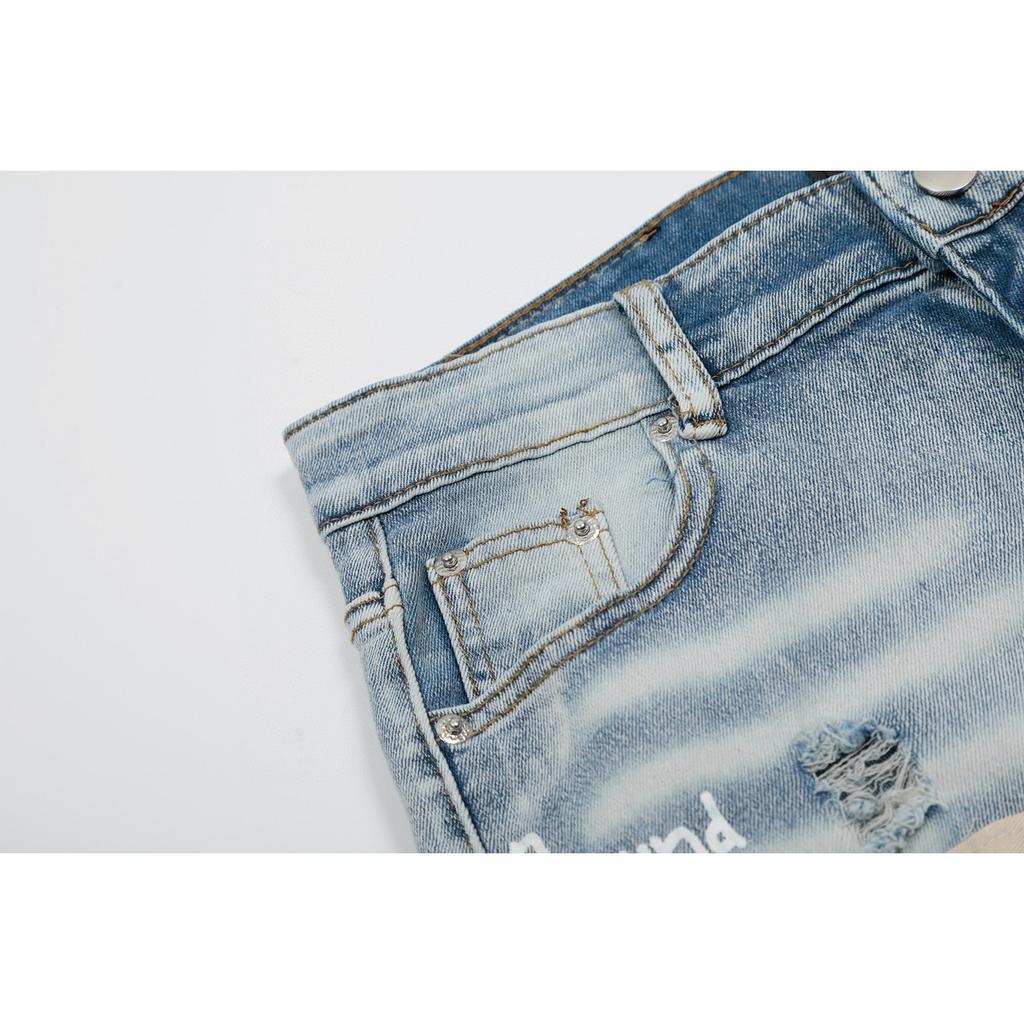 M40 Amiri Men's and Women's American Style Trendy Jeans with Fabric Patches, Holes, Embroidery, Casual and Fashionable High Street Pants