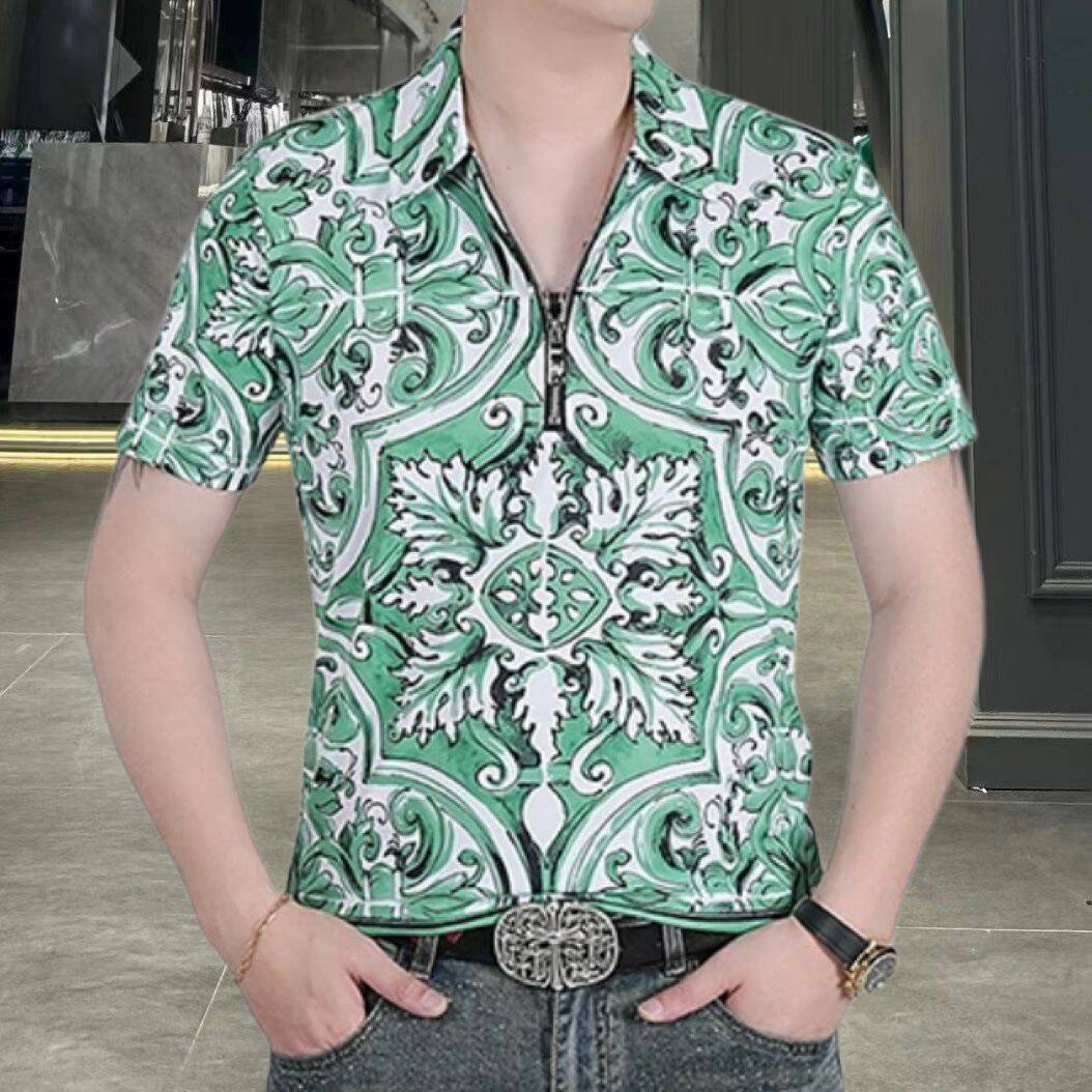 

Hawaii Thin Full Print Quick-Dry Shirt Men s Short Sleeve 2025 Summer Vacation Style Ice Silk Cardigan Shirt Half Sleeve 4XL зелений