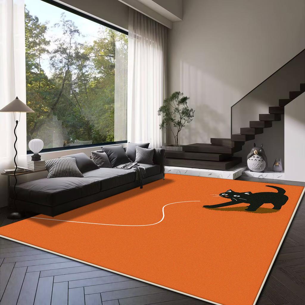 3D Niedliche Katze orange Cartoon Bereichsteppich Teppich für Wohnzimmer Schlafzimmer Sofa Spielzimmer Fußmatte Dekor Kind Rutschfeste Bodenmatte