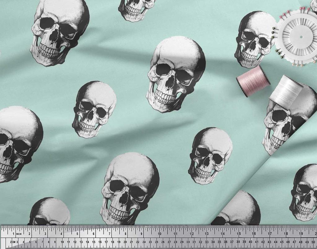 Soimoi Japanischer Krepp-Satinstoff, Horror-Totenkopf, Halloween-Druck, Meterware, 107 cm