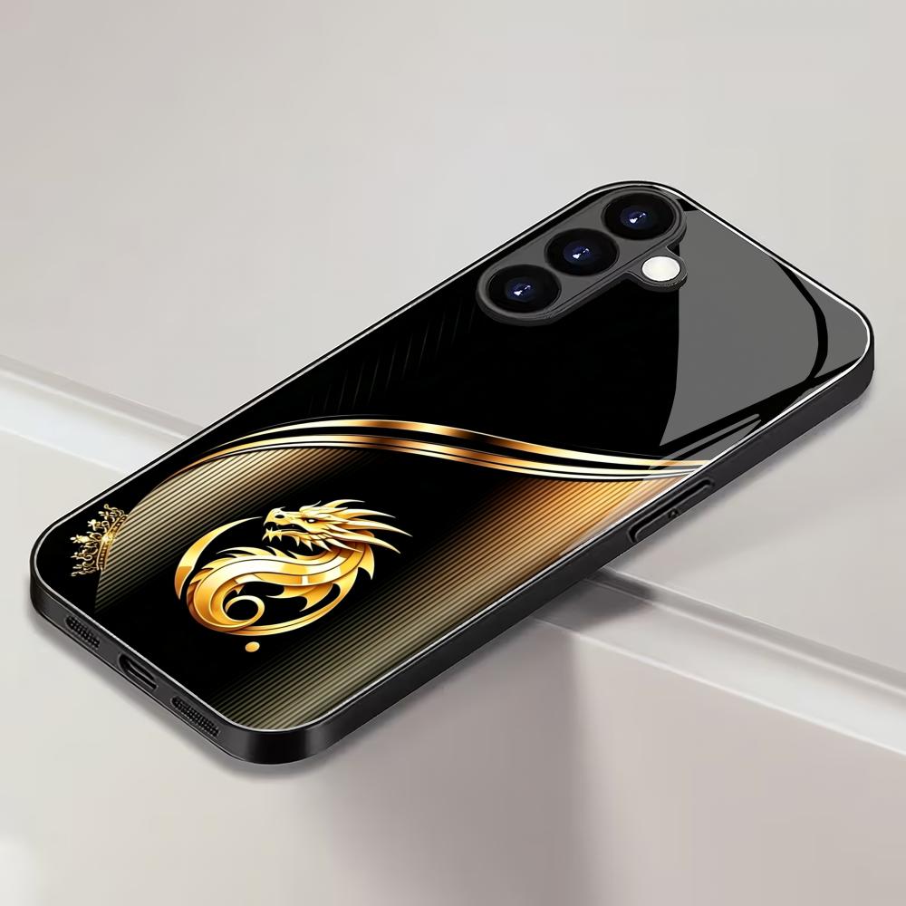 Golden Dragon Tempered Glass Phone Case Suitable for Samsung Galaxy S26 S25 S24 S23 S22 S20 FE/Ultra/Plus Anti Drop Back Cover