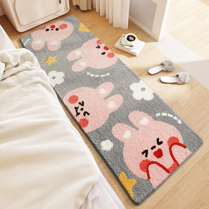 Fluffy Soft Bedside Rug, Thickened Flocking High-Density Handwoven Floor Mat, Non-Slip Luxury Bedroom Carpet for Home Decor