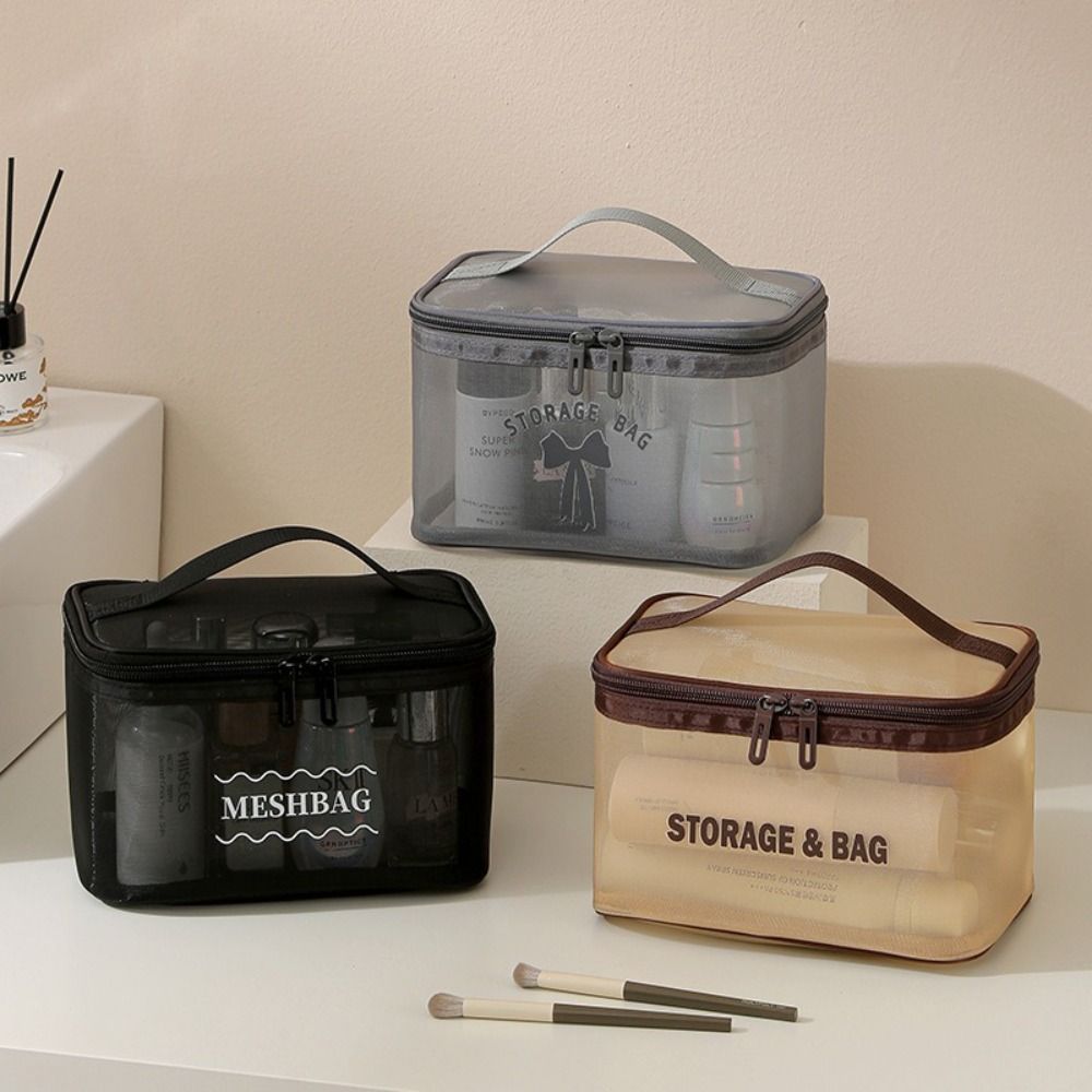 Transparent Toiletry Bag Large Capacity Make Up Organizer Bag Portable Mesh  Cosmetic Bag  Travel