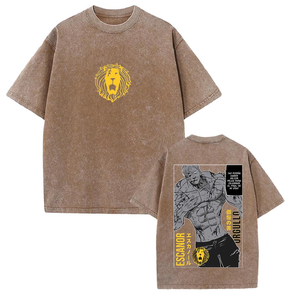 Escanor I Sette Peccati Capitali T-shirt Grafica Manga Vintage Lavato Oversize T-shirt Uomo Donna Abbigliamento