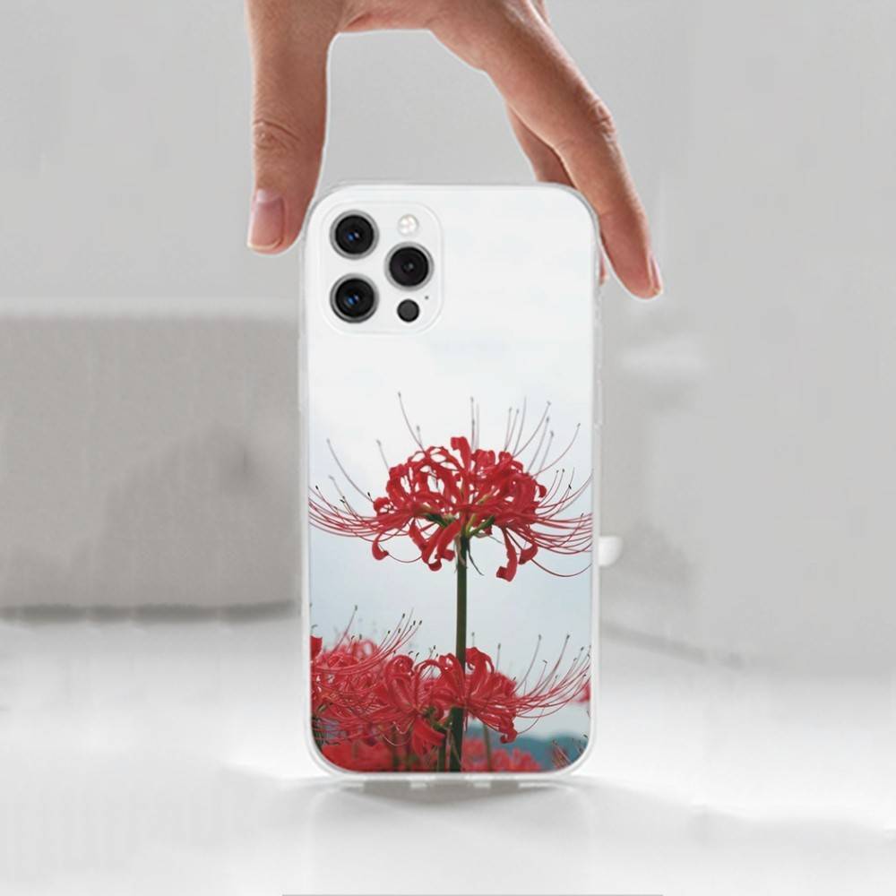 Red Spider Lily Flowers Case For iPhone Max,13,XR,SE,12,15,Pro,17,Plus,11,14,16,X,XS,Mini Transparent Soft Cover