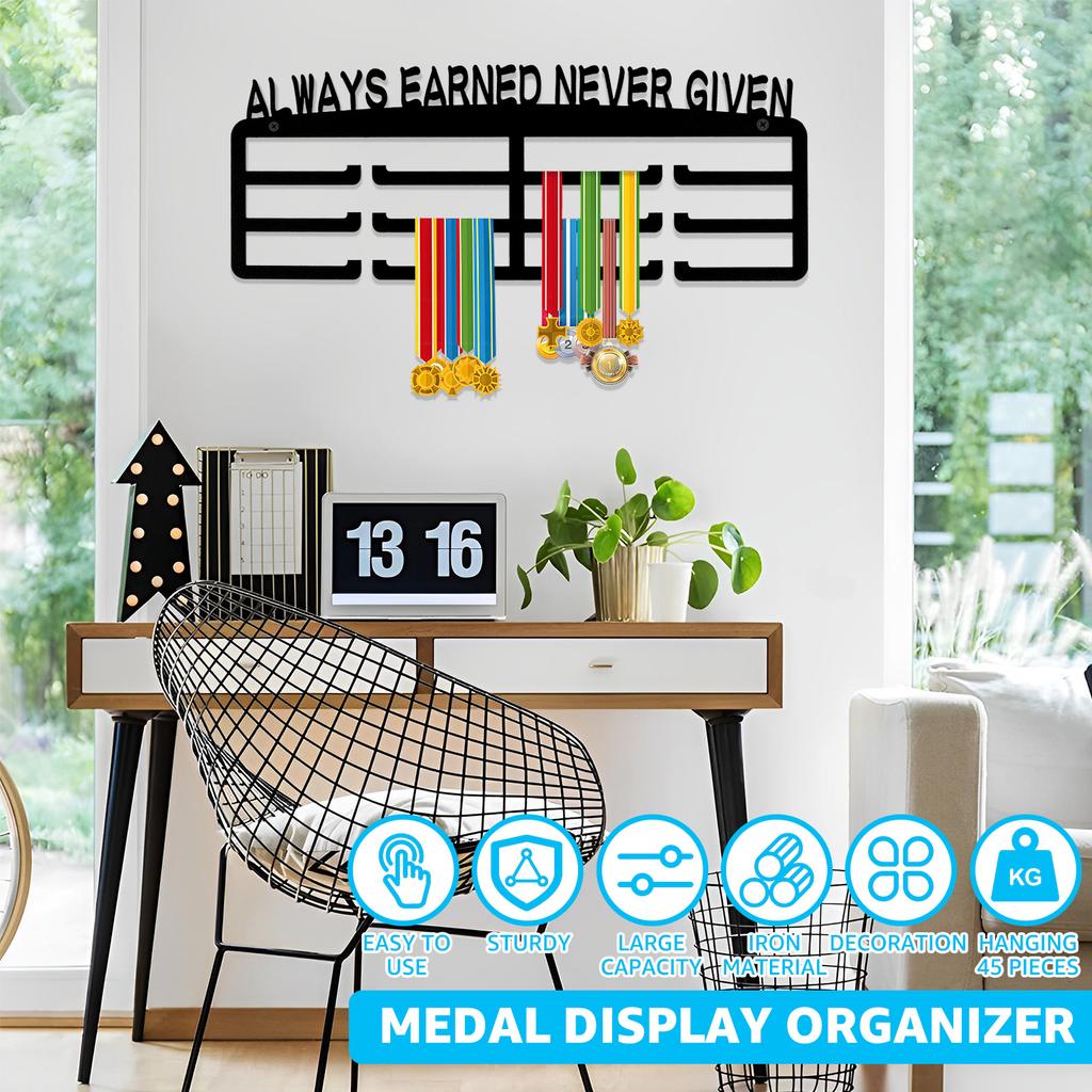 Medal Display Hanger Wall Mounted Iron Triathlon Running Sports Medal Display Rack Decorative Medal Holder for 30-45 Medals New