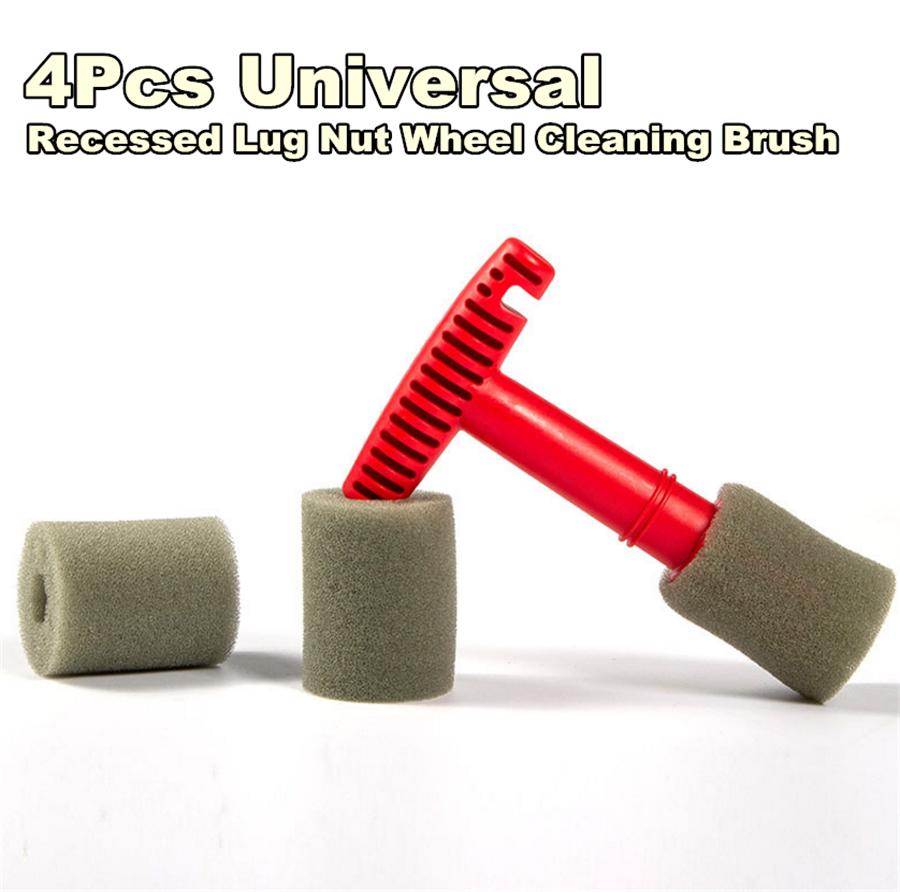 

4PCS Car Recessed Lug Nut Wheel Cleaning Brush &Handle & Removable Insert Sponge