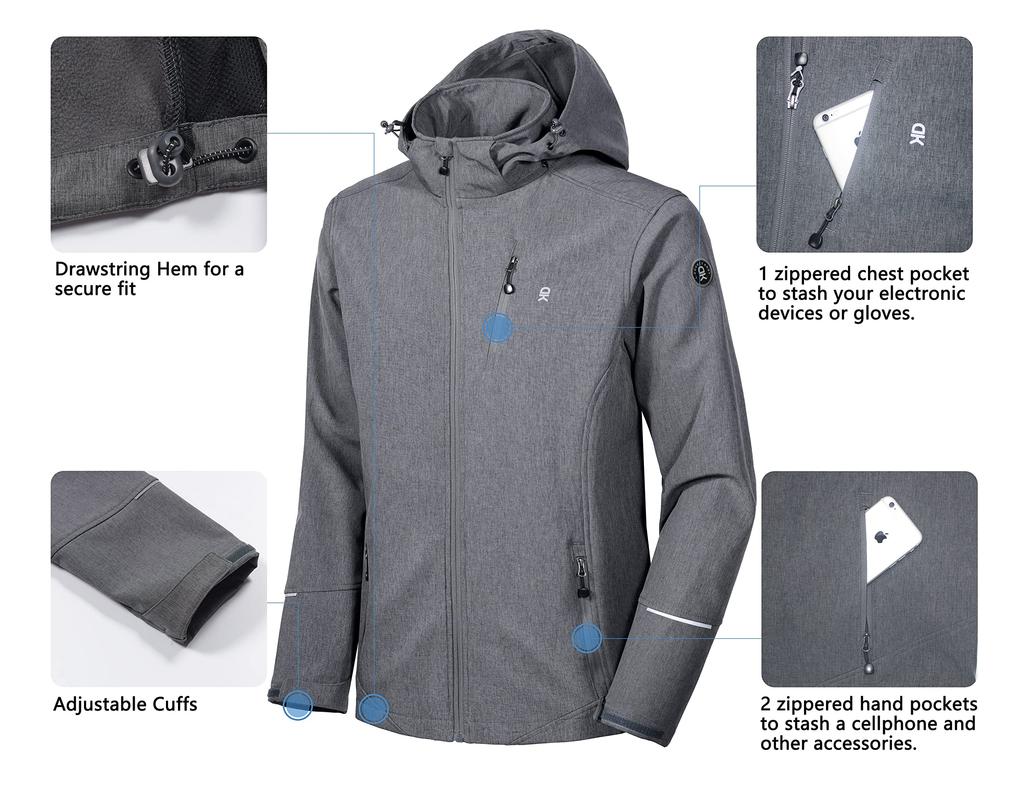 Little Donkey Andy Softshell Ski Outdoor Jas met Fleece Carbon Maat 3XL Herenjas, Voering, Met Capuchon, Winter, Grijs,