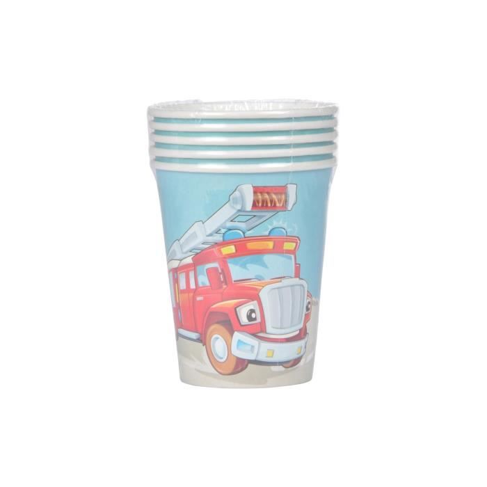 Lot de 6 gobelets en papier Pompier - 25 cl - Ø 7,5 cm