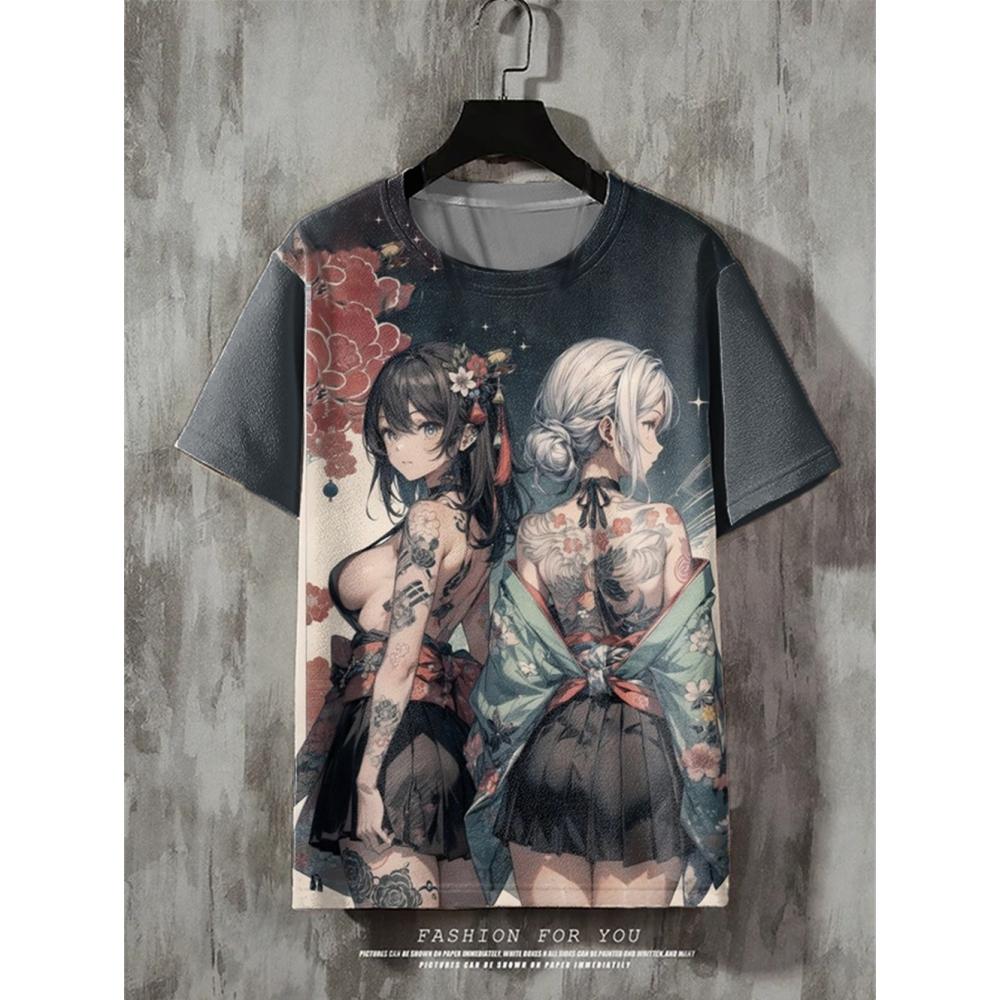 Anime Pánské tričko Retro Street Tričko s krátkým rukávem Pro muže Neformální 3D tisk Léto Top Prodyšné Volné Pánské oblečení