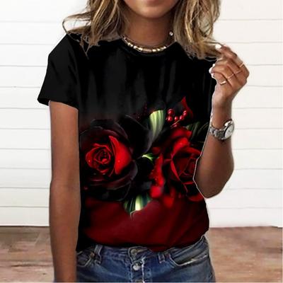 Damen T-Shirt Sommer O-Ausschnitt T-Shirt für Damen Mode Kurzarm Casual T-Shirt 3D Druck Damenbekleidung