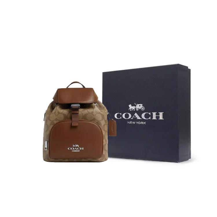 COACH PACE Coated Canvas Refined Calfskin Backpack Small Women's Khaki Saddle (Unisex) Backpacks CR130 SVWQ3