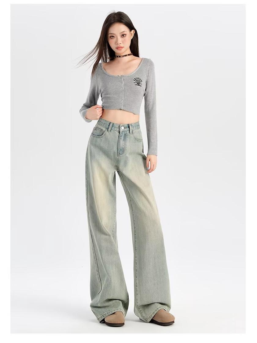 

Women s 2024 High-Waisted Wide-Leg Jeans: Versatile, Loose, Slimming, Straight-Leg Floor-Length Pants for Spring and Autumn. Extra Small