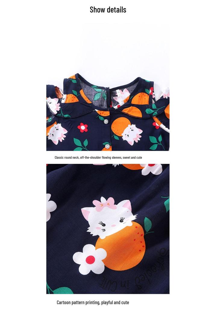 Kids' Summer Cotton Silk Off-the-Shoulder Princess Dress - Korean Style Nightgown