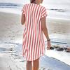 Women's Casual Cotton And Linen Striped Printed Short Sleeved Shirt Dress