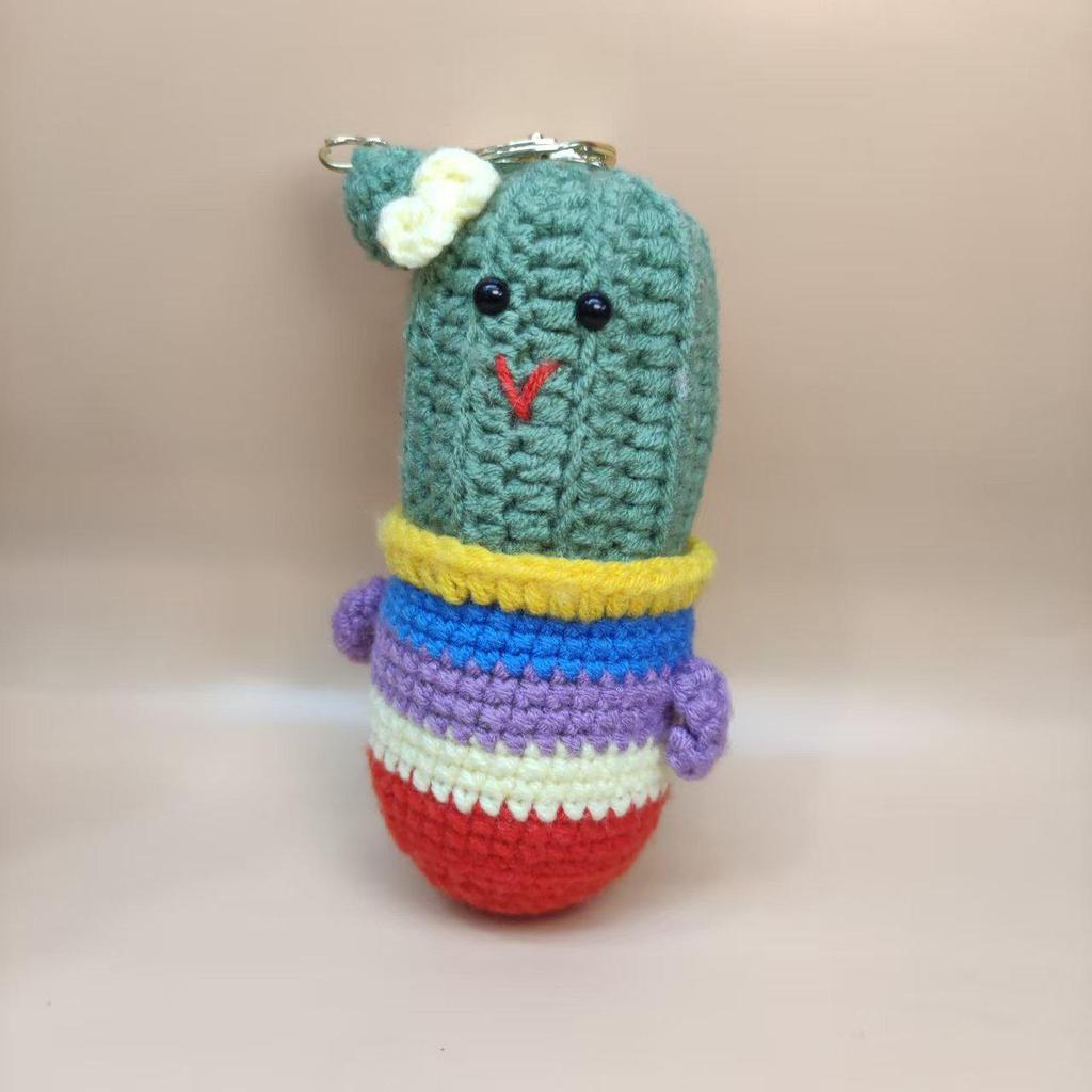 Handmade Crocheted Cucumber Doll Keychain: Emotional Support & Positive Energy Decor Gift