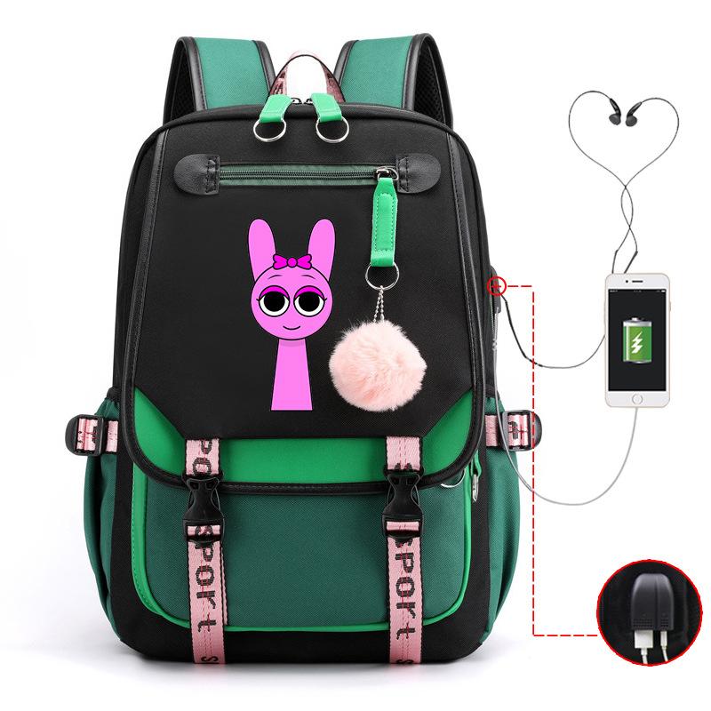 Personality Trend Cartoon Printing Double Shoulder College Style Student Leisure Schoolbag Multi-function Large Capacity