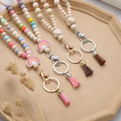 Hölzernes Perlen-Lanyard, Lehrer-Lanyard, Lanyards für ID-Ausweise Damen, Buntes hölzernes Perlen-Lanyard für Schlüssel