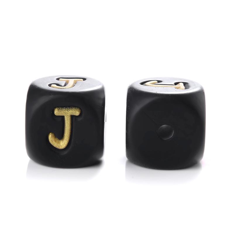 12mm 10Pcs Silicone Black+Gold Letters Beads English Alphabet Letter Beads for Baby Teething Teethers Shower Gifts BPA Free