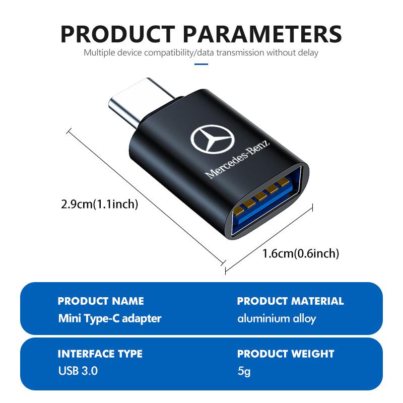 For Benz Car Emblem Charger Adapter C-type To USB Interface Charging Head Accessories AMG Exclusive A C E R V Class CLA CLS C180 RI8