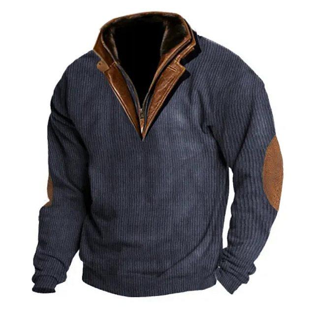 Stand Collar Men's Sweatshirt Autumn Winter Warm Loose Solid Color Outdoor Warm Breathable Tactical Men's Top