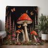 1 Stück Sdoo Flanelldecke, Lebendiger Pilz- und Blumen-Schmetterlingsdruck, Warme und weiche Polyester-Überwurfdecke für Sofa, Bett, Auto, Büro,