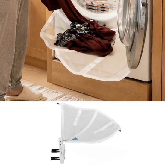 Back Pain Relief Laundry Tool Front Load Washing Machine Catcher Net, Foldable Anti-drop Washer Room Storage Solutions Collection Suction Cup