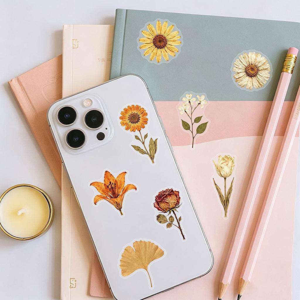 50Pcs/Set Wabi-sabi. Retro Flowers & Leaves Series 06 PET Stickers Waterproof DIY Fashion Doodle Decals Stickers