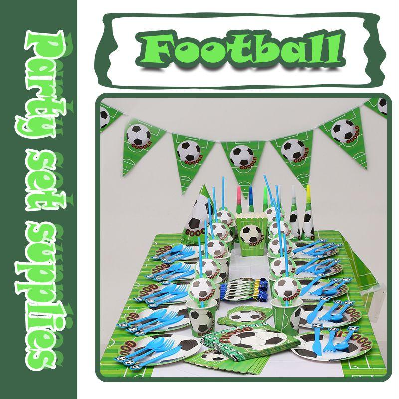 Party Football Theme Tableware Plates Napkins Flag Birthday Kids Favors Cartoon