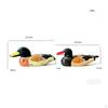 Colorful Mallard Duck Figurine Vivid Shape Carved Wooden Statue Rustic Style Garden Ornament