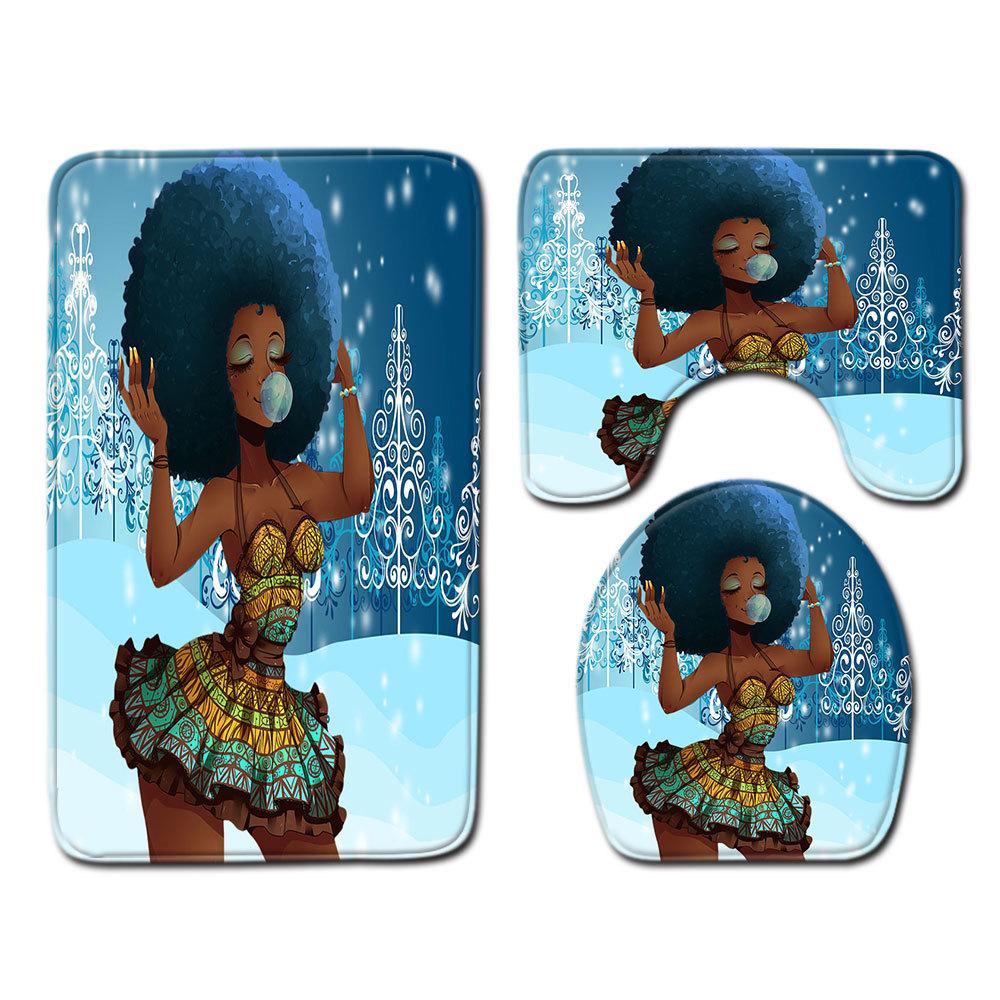 African Women'S Bathroom Floor Mat Three-Piece Bathroom Carpet Toilet Mat Set Doormat Bathroom Non-Slip Mat