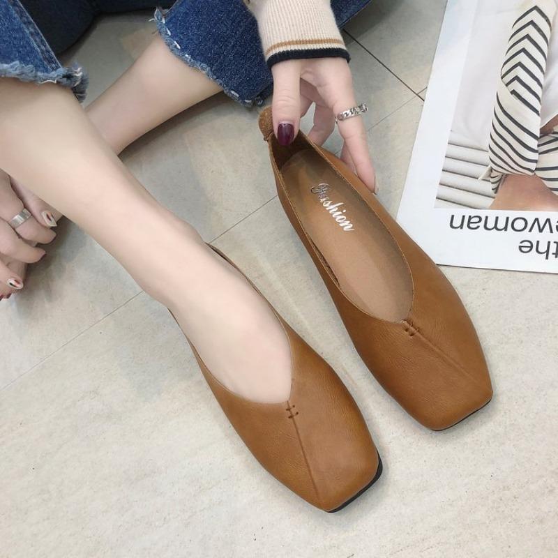 Women's Single Shoes, Women's New Flat Shoes, Square Toe, Shallow Mouth, Grandmother's Shoes, Soft-soled Bean Shoes