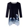 Women's Fashion Casual Crew-neck Floral Print Seven-point Sleeve Shirt Belted Loose Comfortable Top