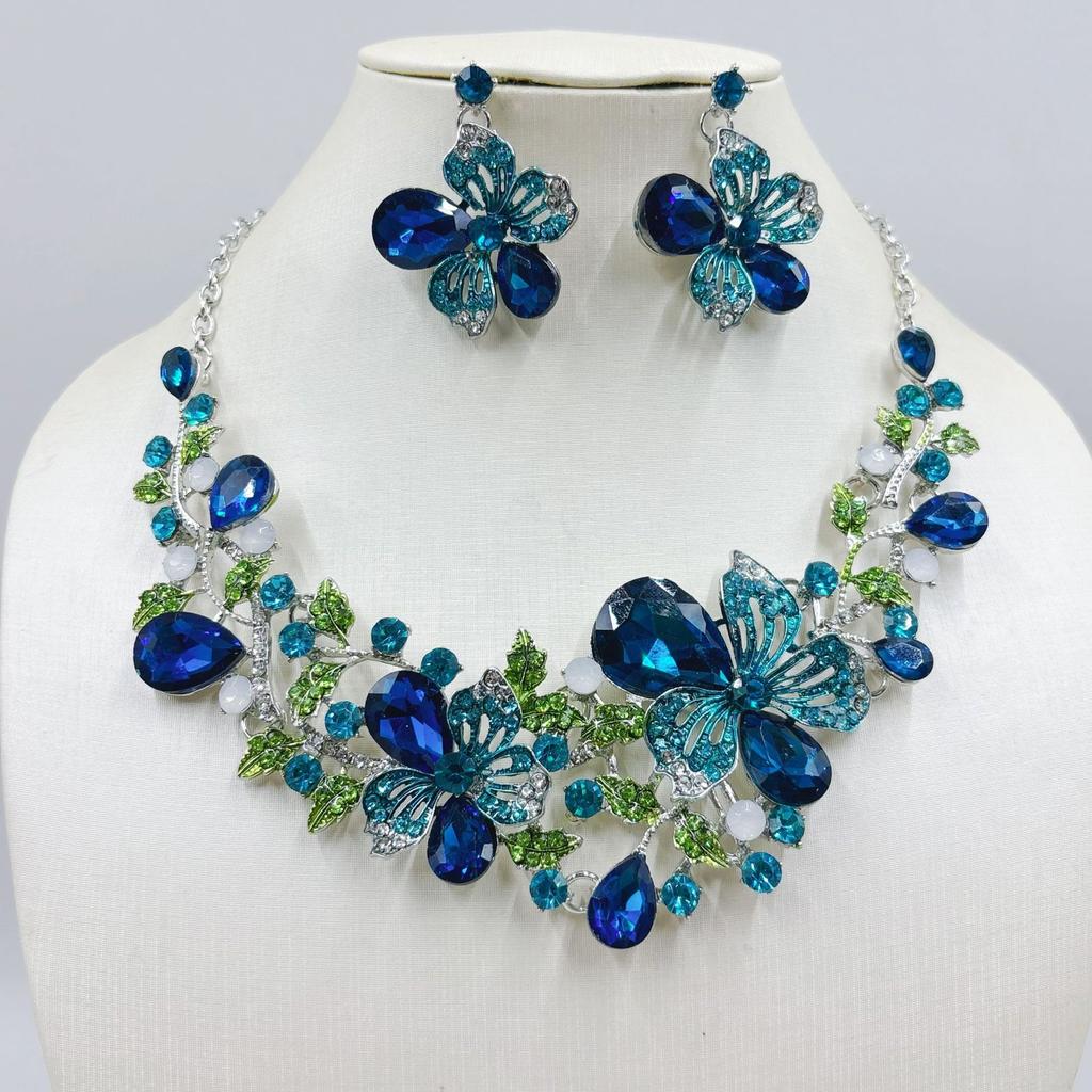 Flower Necklace And Earrings Set - Bridal Dress Accessory For Bridesmaid At Wedding Banquet