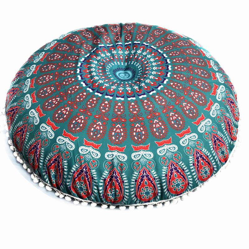 43/80cm Mandala Pattern Floor Pillowcase Round Bohemian Meditation Seat Cushion Cover Pouf Case Retro Feather Printed Home Decor