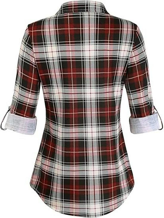 Top Rimodellante a Maniche Lunghe a Quadri Retrò da Donna Autunno/Inverno 2026