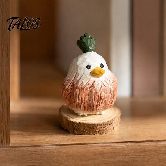Healing Room Decoration Wooden Duck Figurine, Hand Carved Cute Statue, Rustic Nature Inspired Craft Miniature Ornament for Home Office Desk