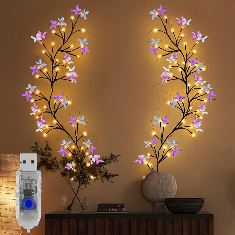 LED Willow Vine and Butterfly Fairy Lights, 8 Modes, Powered By USB for Bedroom Decoration, Mother'S Day, Valentine'S Gifts