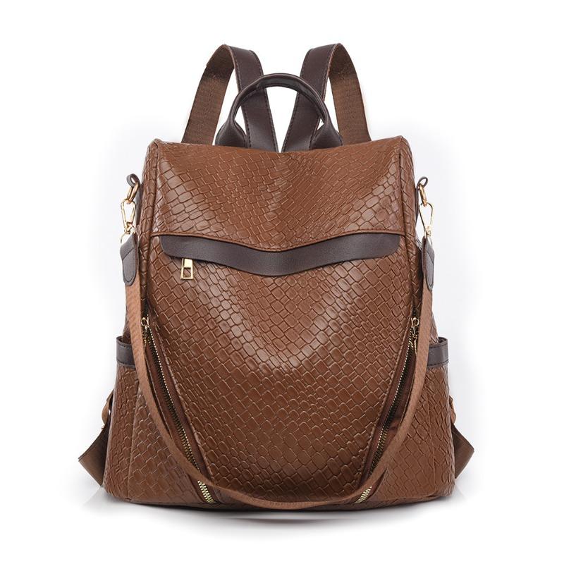 

Женский рюкзак большой емкости, модный, легкий, мягкий, кожаный, маленький рюкзак для пожилых людей, сумка для колледжа с плетеным ветром темно-коричневого