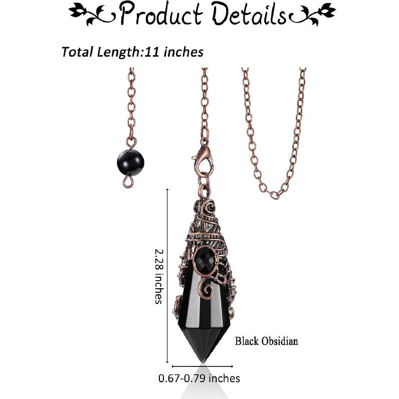 PESOENTH Black Obsidian Crystal Pendulum Dowsing Divination Scrying Pendulum with Bronze Wrap Healing Stone Gemstone Quartz Point Pendant Spiritual
