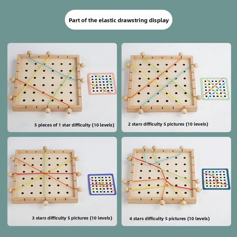 Puzzle Kids Wooden Playset With Elastic Ropes For Brain Development Focus And