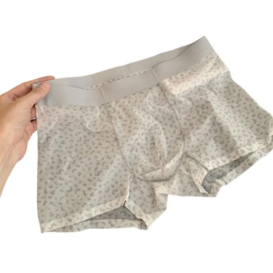 Boxer Underwear Elastic Mid-rise U-Convex Shorts Briefs Leopard Thin Perspective Print Sleeping Underwear Daily Wear
