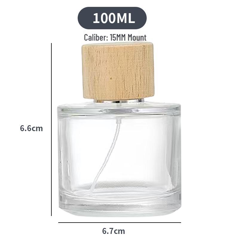 30ml High-End Glass Perfume Bottle with Wood Grain Snap-on Lid - Empty Refillable Fine Mist Dispenser