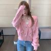 Spring Autumn Korean Style Knitted Cardigan for Women Bowknot Short V-neck Cute Loose Sweater Sweet Coat