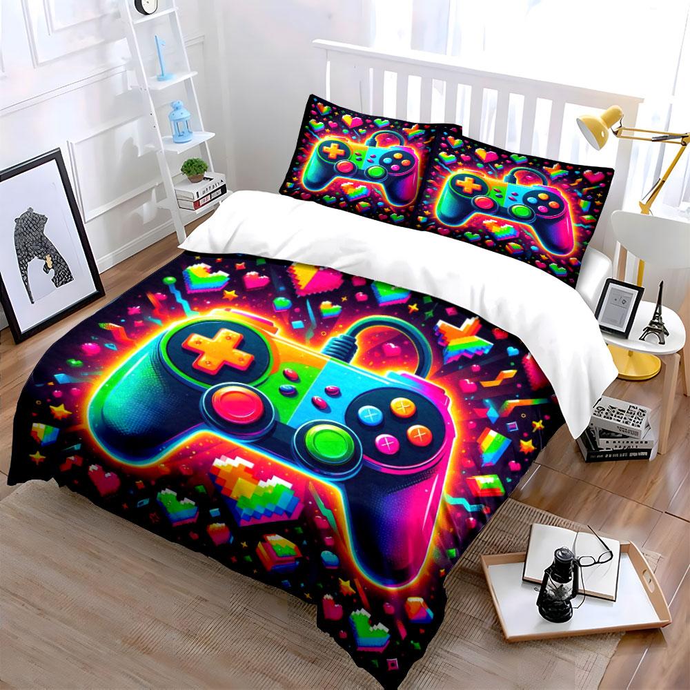 Colorful Gaming Controller Set Bedding Duvet Cover Set Duvet Cover Pillowcases (1 * Duvet Cover 2 * Pillowcases, without duvet insert)