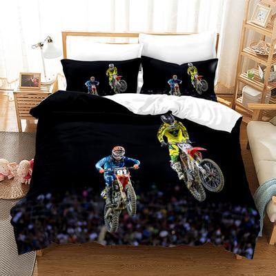Dirt Bike Bedding Set Comic Brushed Polyester Duvet Cover Set King Queen Twin Double Single Size for Kid Boys Bedroom Decoration